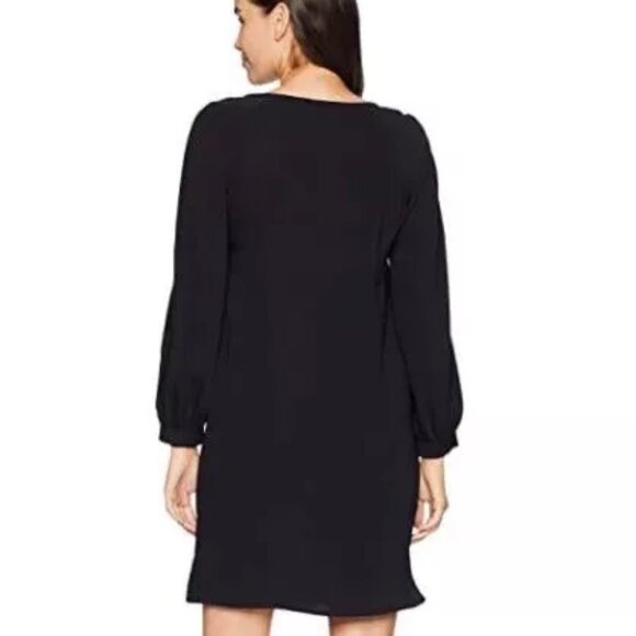 NWT Chaps Black Ruffle Sleeve Classic Minimalist Modest Shift Tent Dress M-L 12 - Picture 5 of 5